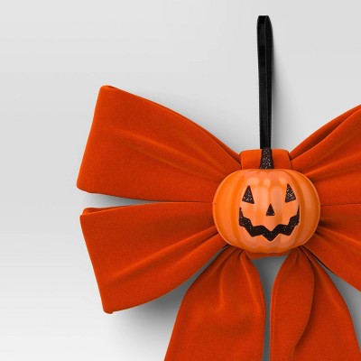 12 Inch Orange Velvet Bow with Embellishments - Jack O'Lantern - Hyde and EEK! Boutique