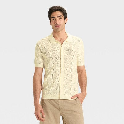 Men's M - Open Stitch Polo Sweater - Goodfellow & Co Cream