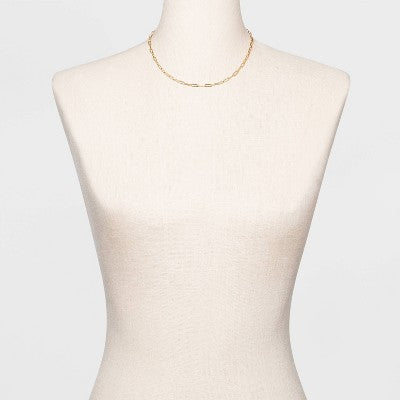 Paper Clip Chain Short Necklace - A New Day Gold: Brass Collar Necklace with Lobster Claw Clasp, 16 Length