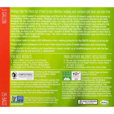 BioBag Compostable Food Trash Bags - Small - 25ct/3 Gallon *Damaged Box*