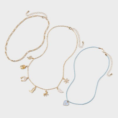 Girls' 3pk Western Heart Charms Necklace - art class