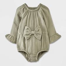 Grayson Mini Green Long Sleeve Baby Onesie with Bow *Size Newborn*