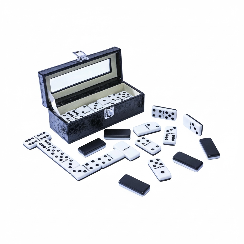 Havana Games Double 6 Acrylic Domino Set, Black and Gold Series with Luxury Black Leather Case