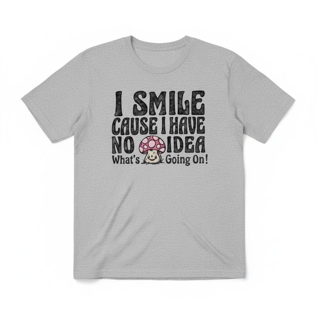 Men's I Smile Cause I Have No Idea What's Going On Mushroom Graphic T-Shirt