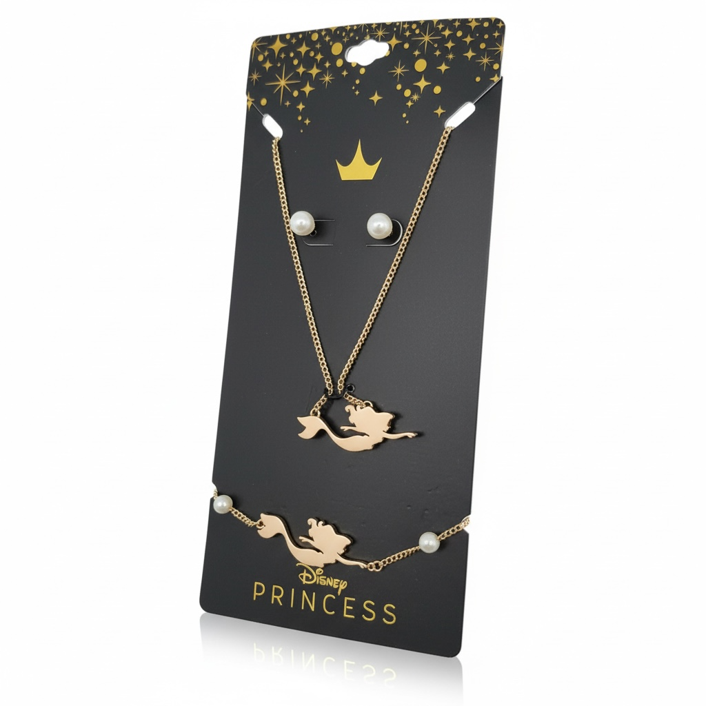 Little Mermaid Necklace Earring Bracelet Set Bioworld Merch Ages 14+