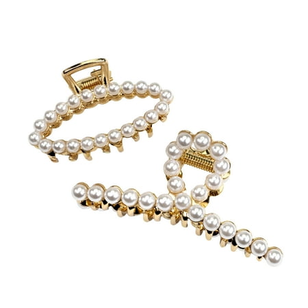 Scunci Faux Pearl and Gold-Tone Accent Claw Clips, Blonde, 2 Count
