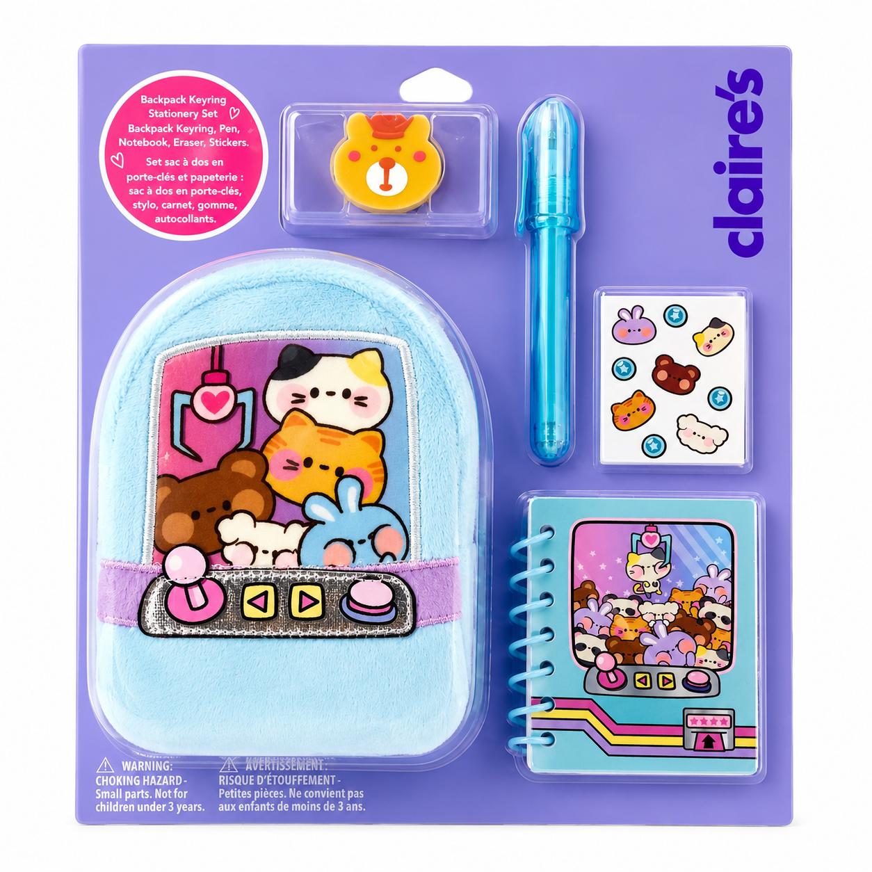 Claire's 5 Piece Kitty Backpack Keyring Pencil Pouch Claw Machine