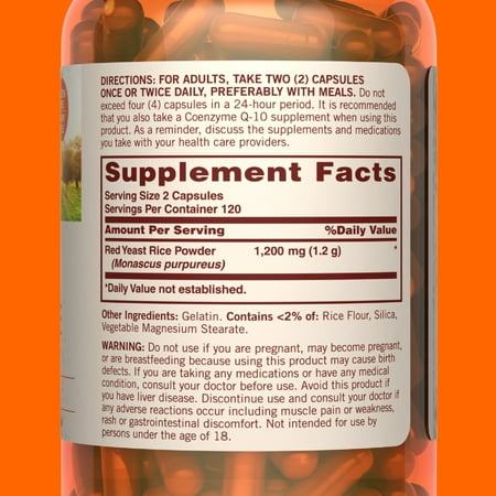 Sundown Red Yeast Rice 1200 mg - 240 Capsules *Exp 02/26*