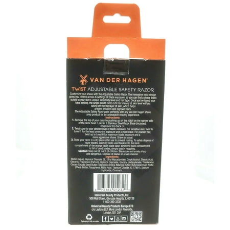Van Der Hagen Unisex TWIST Adjustable Safety Razor Siver 5 Blades + Shave Butter sample *Damaged Box*