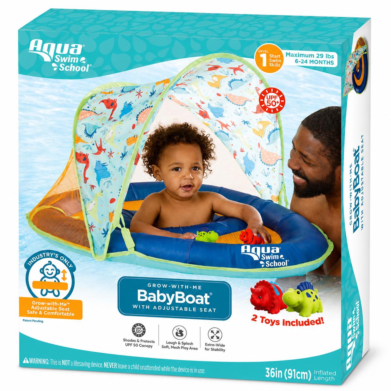Swim School Grow-With-Me Baby Boat Pool Float w/ Canopy (Random Color)