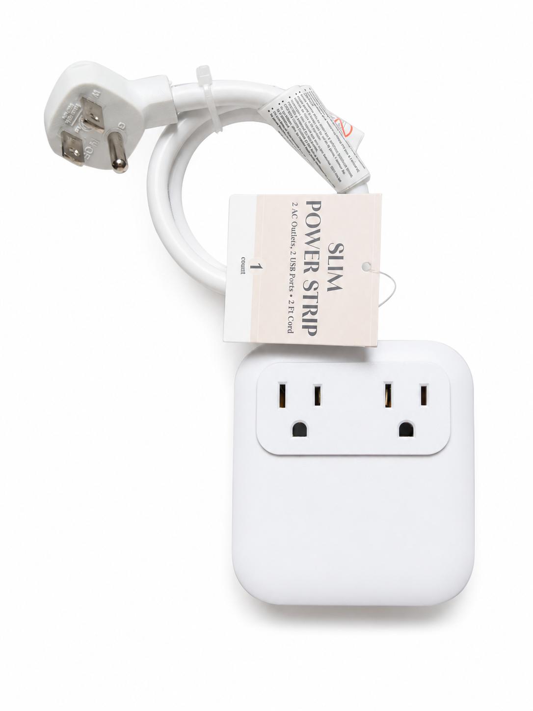 Slim Power Strip with 2 AC Outlets, 2 USB Ports