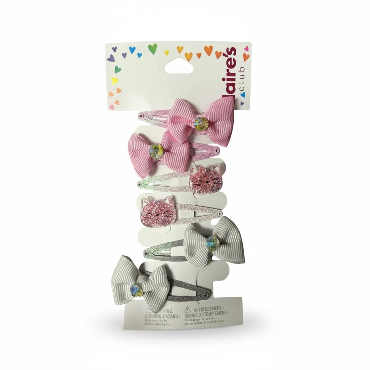 Claire's Club Glitter Cat & Bow Snap Hair Clips Set