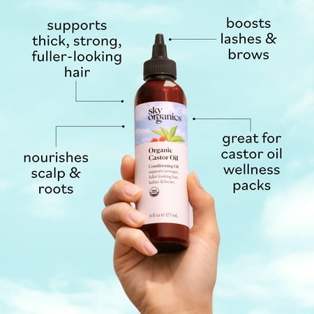 Sky Organics Organic Castor Oil to Condition for Hair, Lashes, and Brows, 6 fl oz