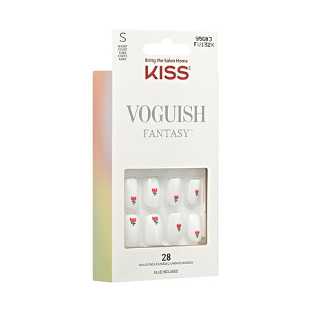 KISS Voguish Fantasy Press on Nails, Clocks, White, Short Squoval, 28 Count