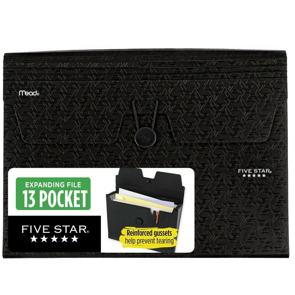 Five Star 13 Pocket Expanding File Black