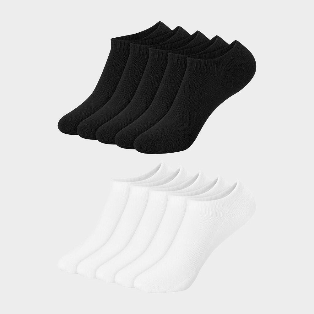 Hanes Boys' 10pk No Show Socks Black/White M