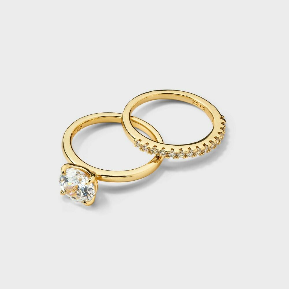 14K Gold Plated & Cubic Zirconia Ring Set Size 7