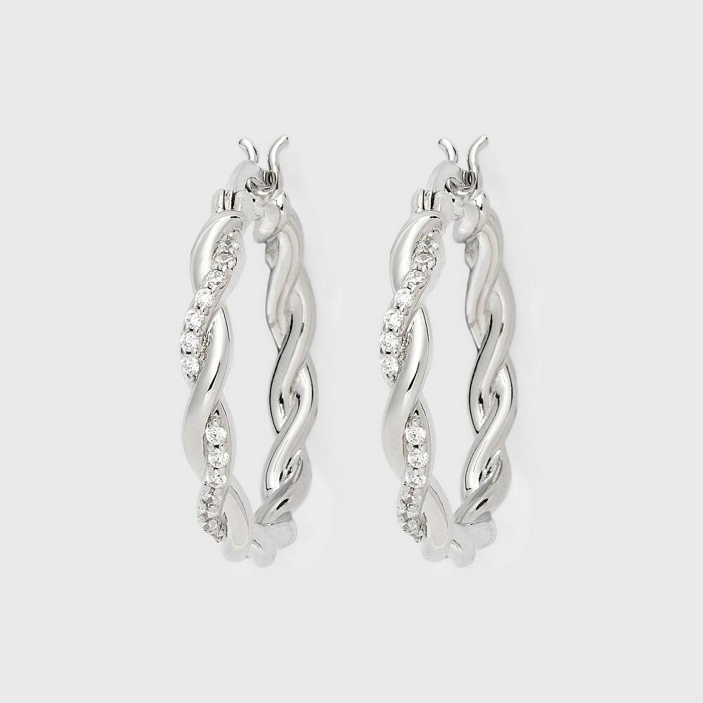 Silver Plated Cubic Zirconia Twist Hoop Earrings