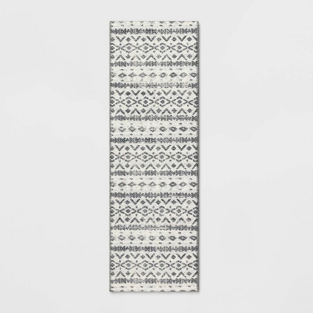 2'4"x7' Washable Luna Aztec Diamond Printed Runner Rug Black - Threshold