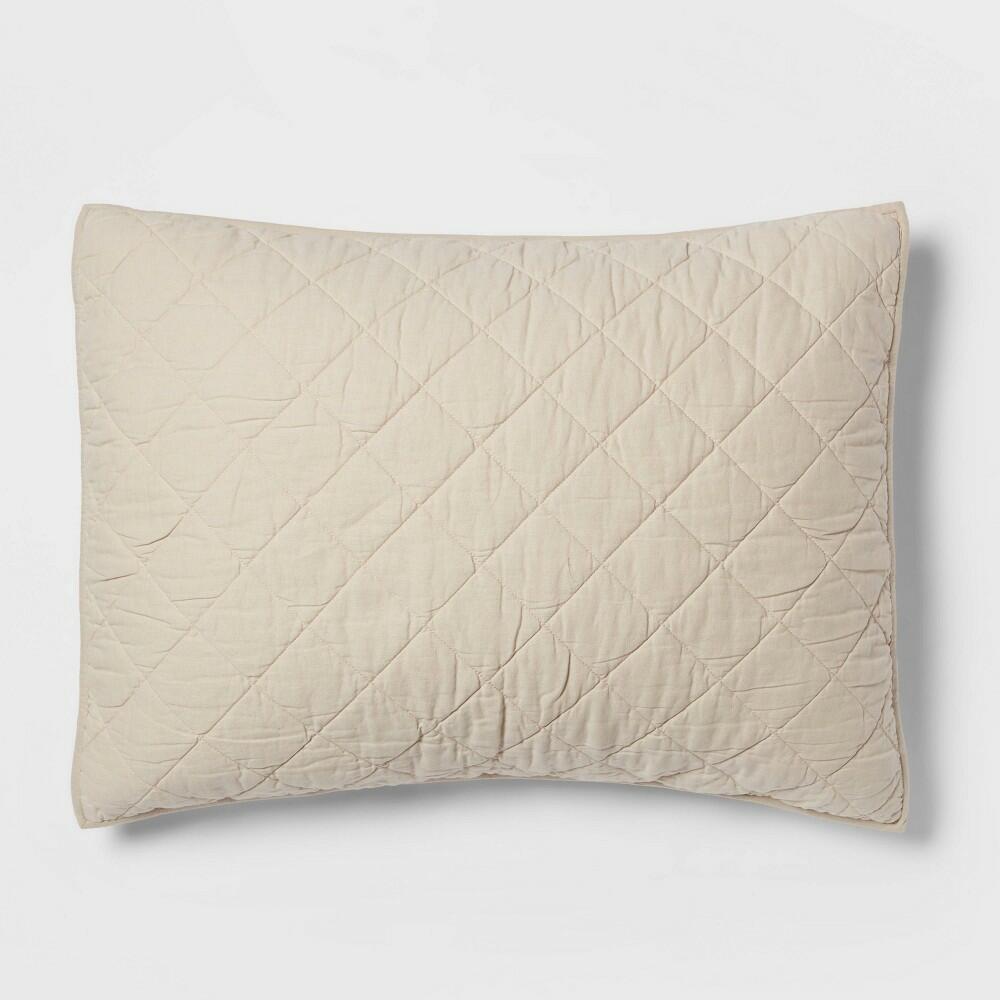 Diamond Stitch Cotton Linen Quilt Sham Khaki