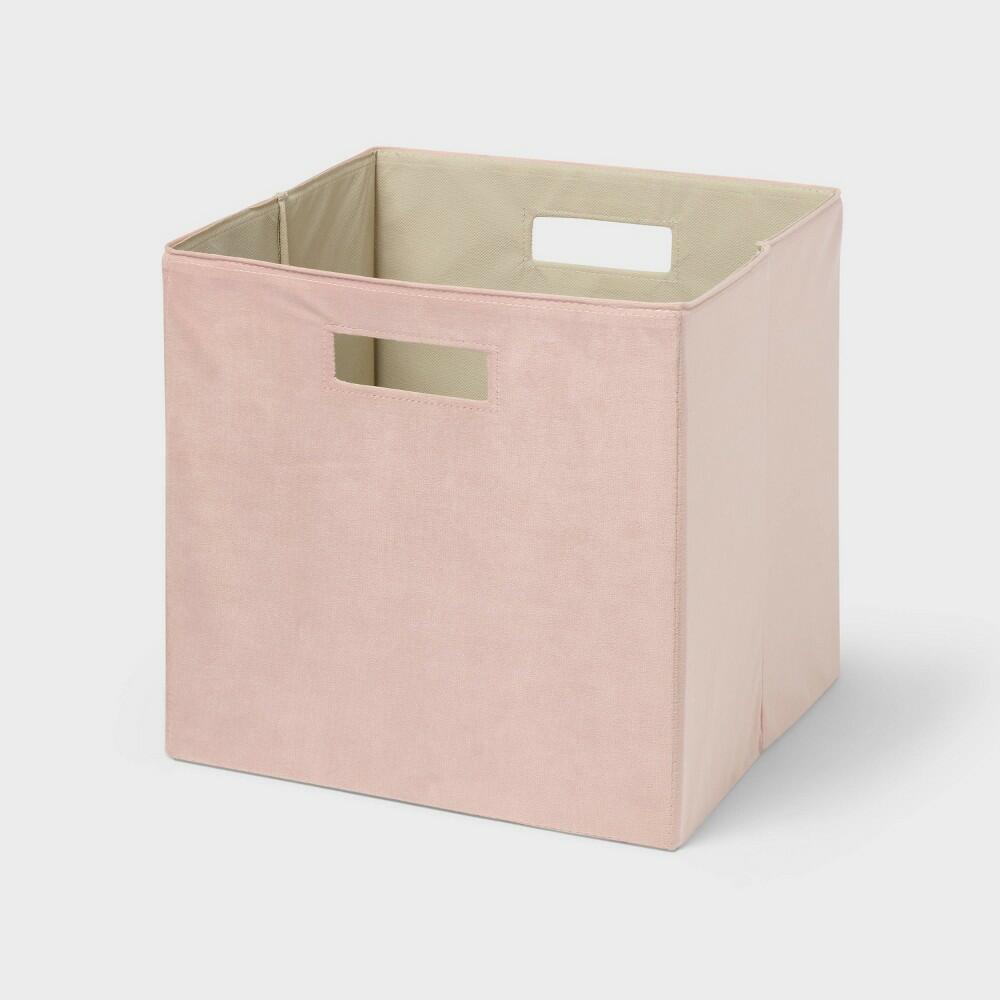 13''x13'' Fabric Decorative Storage Bin Faux Velvet Pink