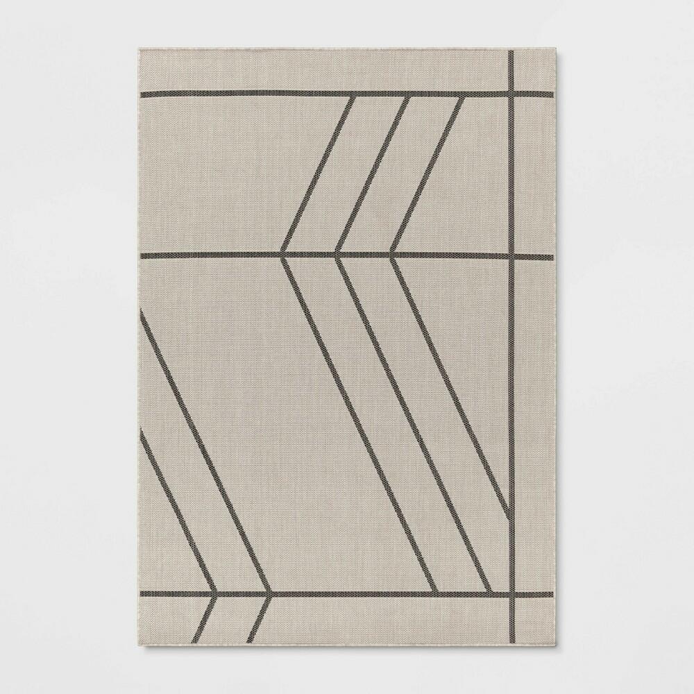 7'10"x10' Modern Linear Geo Rectangular Woven Indoor Outdoor Area Rug Black/Tan - Threshold™