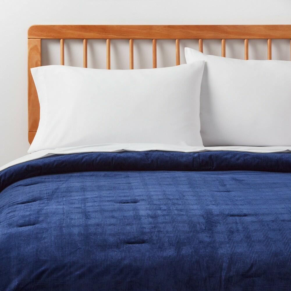 Twin/Twin XL Corduroy Plaid Comforter Navy Blue