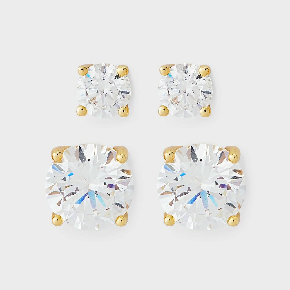 14K Gold Plated Cubic Zirconia Earring Set 2pc
