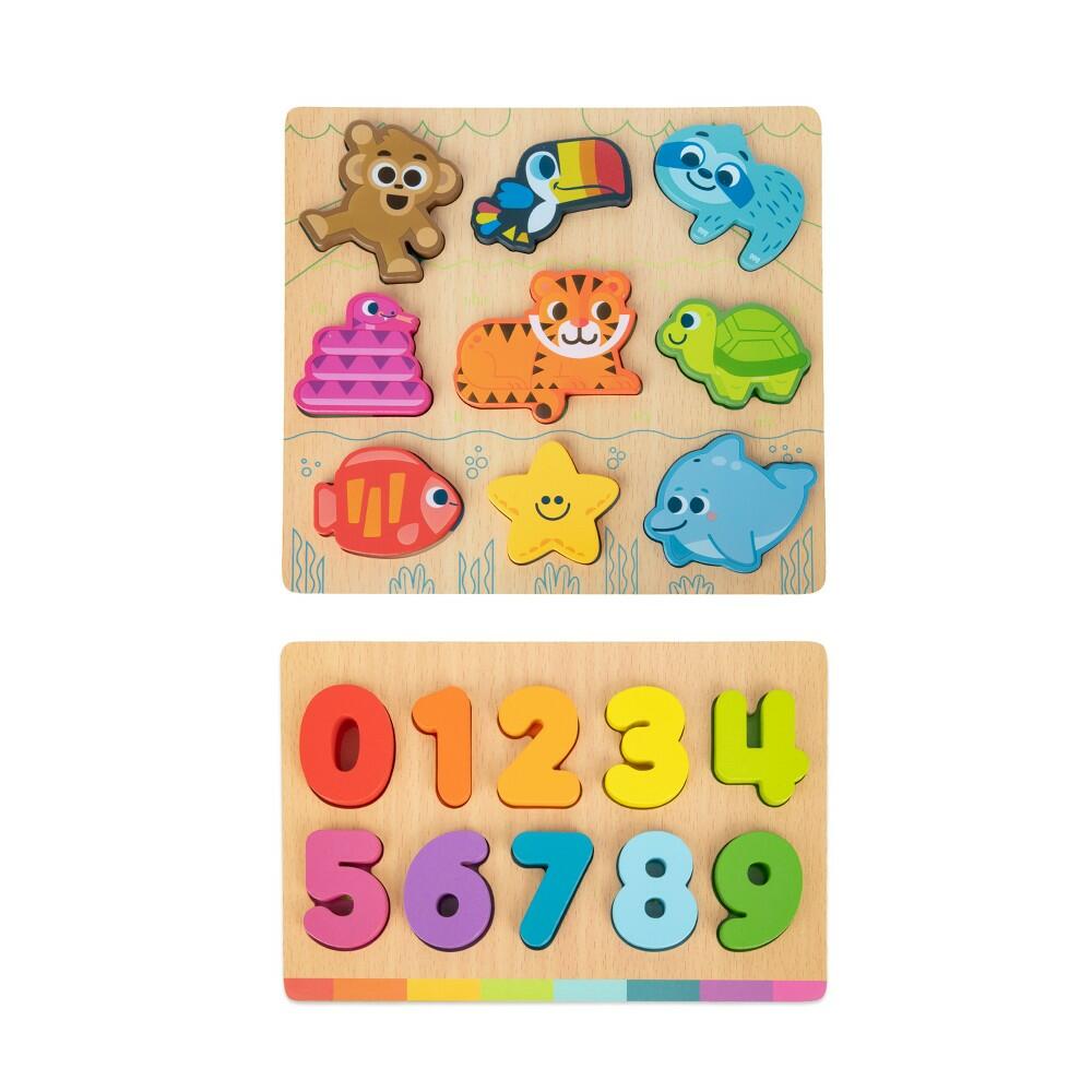 Chuckle & Roar Wooden 2pk Puzzles Numbers & Animals