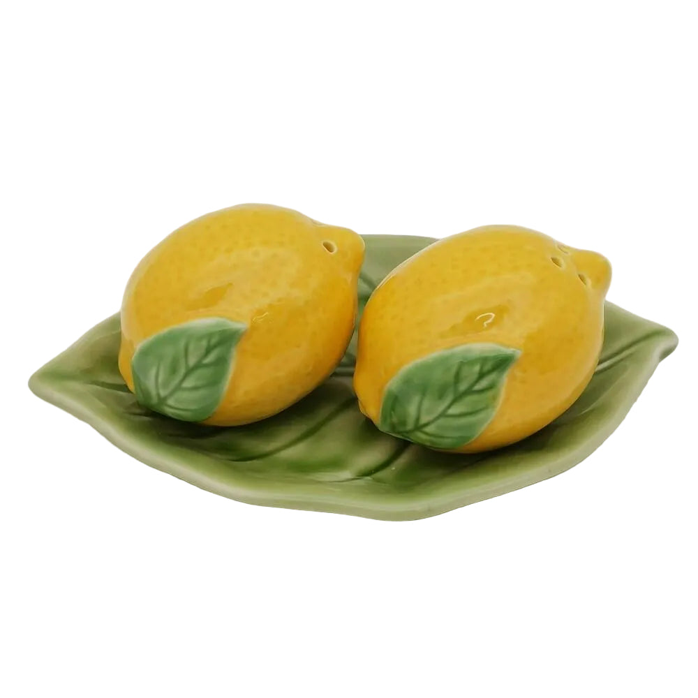 Ceramic Lemon Salt & Pepper Shaker w/ Tray Yellow