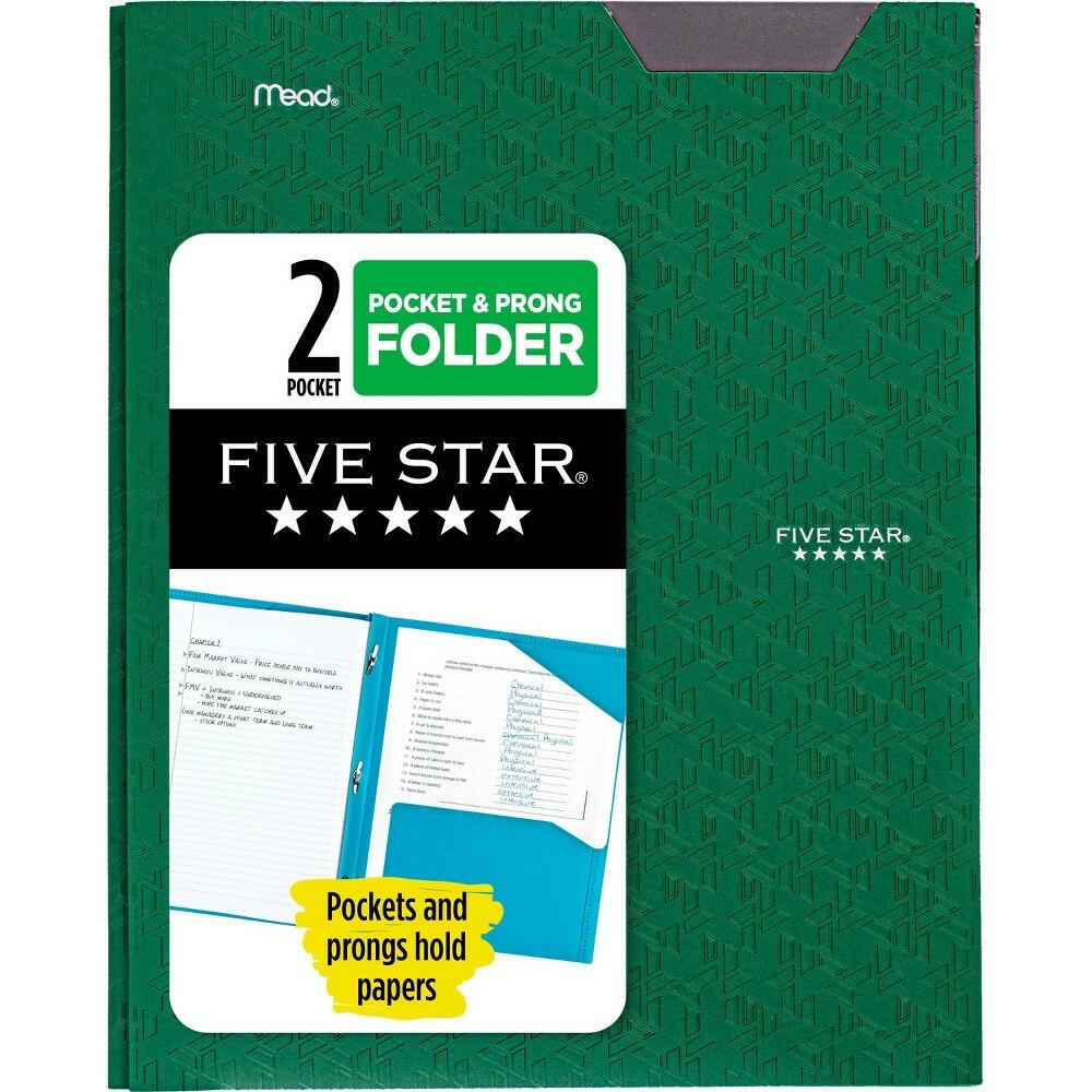Five Star 2 Pocket Plastic Folder with Prongs Green