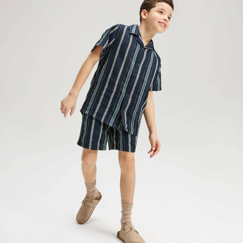 S Boys' Striped Linen Blend Pull-On Shorts - Cat & Jack™ Blue