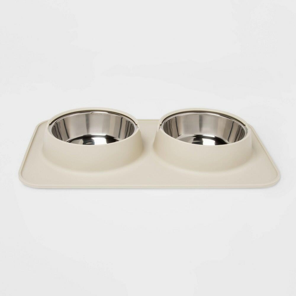 Silicone Pet Mat + Stainless Steel Double Diner