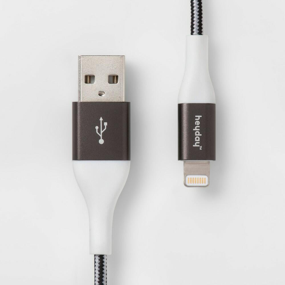 4' Lightning to USB-A Braided Cable - heyday™ Black/White/Gunmetal: Phone Charging Cord