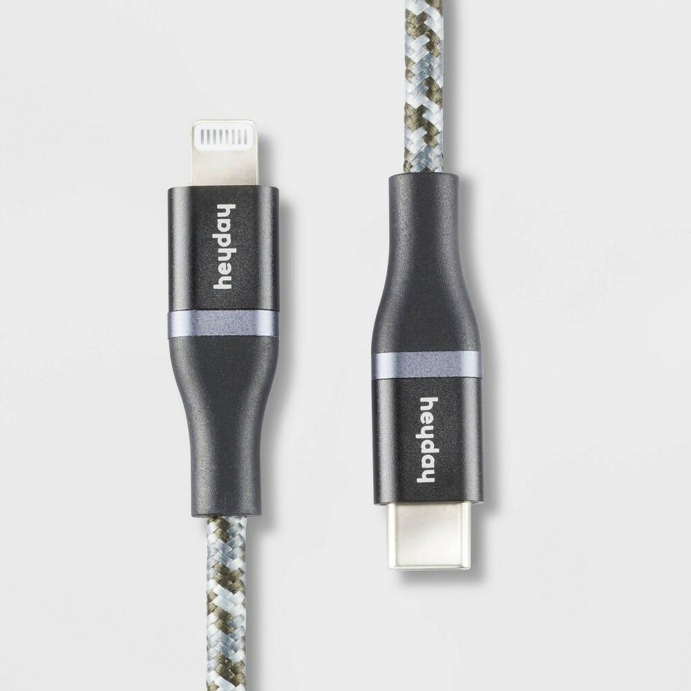 heyday Lightning to USB-C Braided Cable 6 Ft, Black