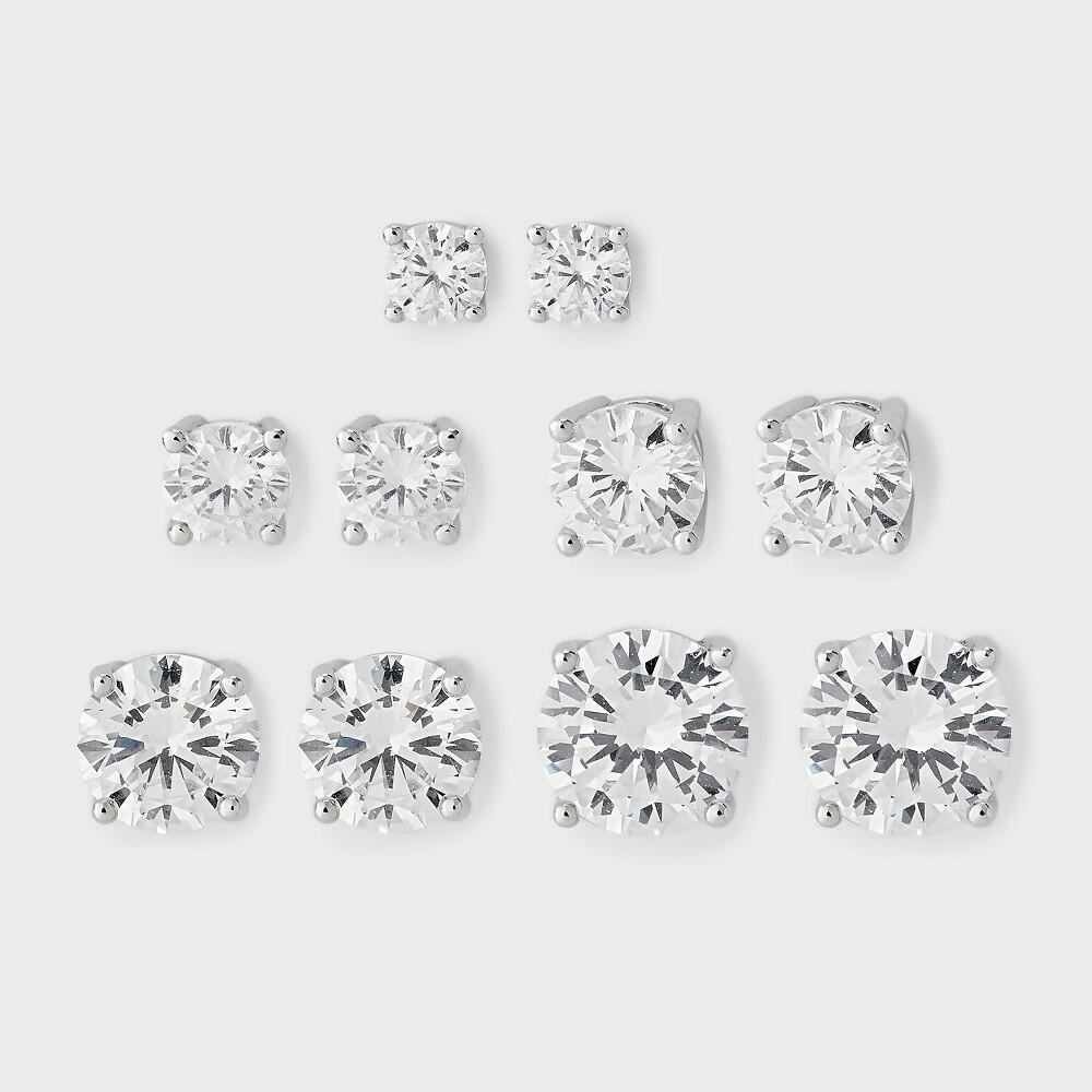Silver Plated Cubic Zirconia Earring Set 5pc