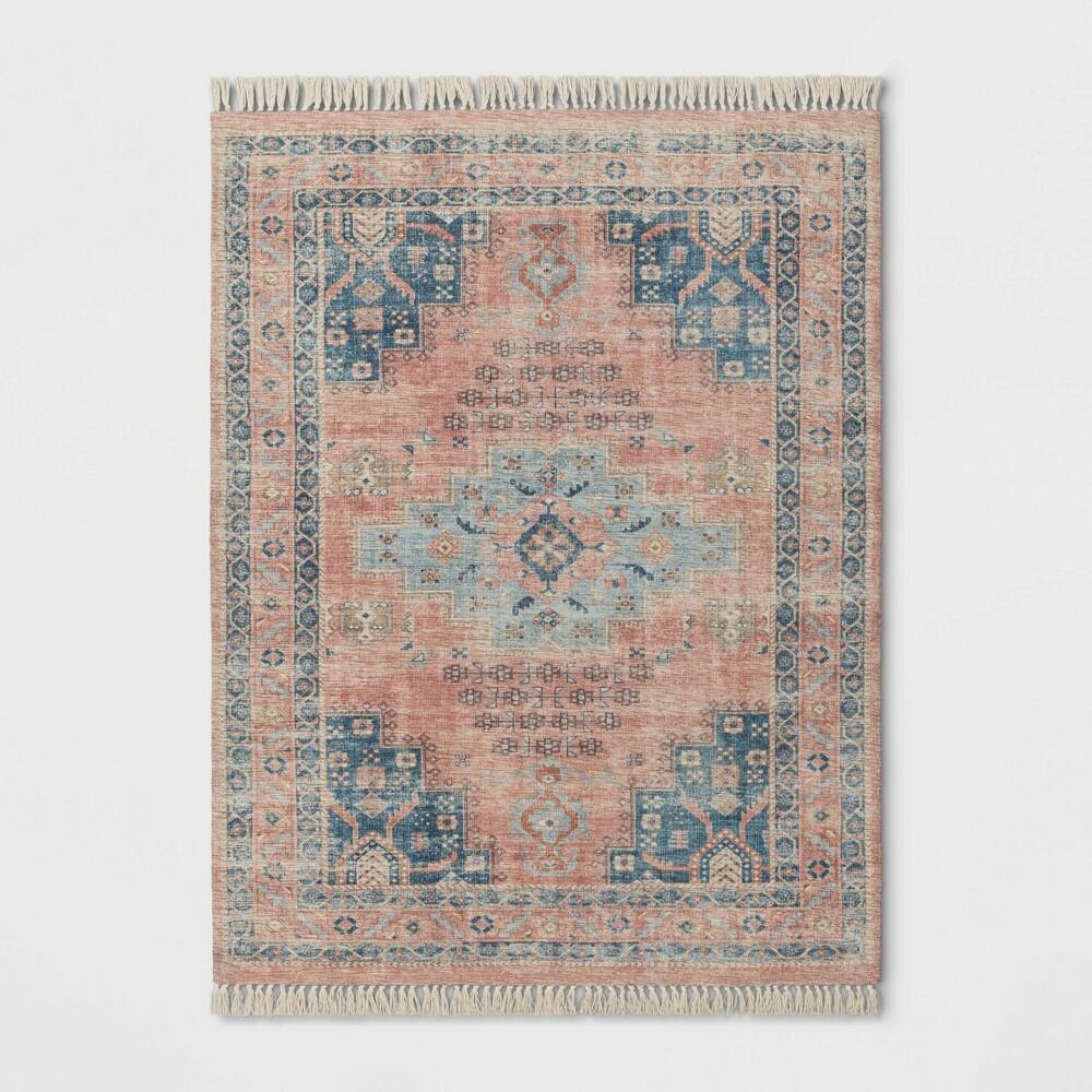 5'x7' Washable Fringed Medallion Area Rug Rust - Threshold