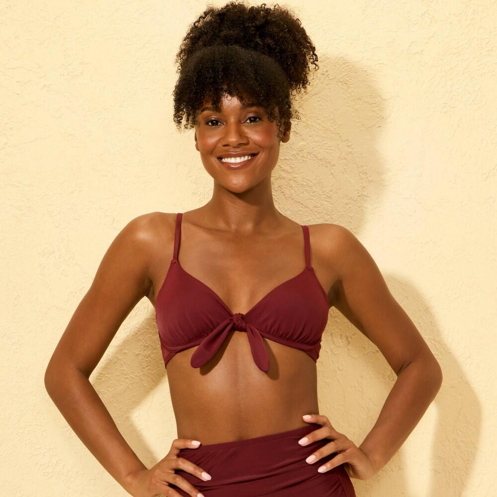34C Shade & Shore Tie-Front Bikini Top, Red