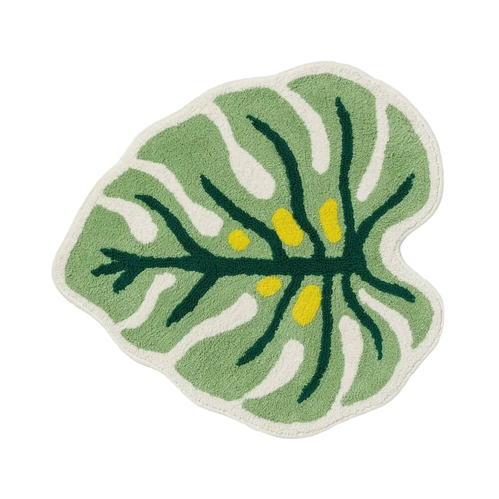 Leaf Shaped Machine Washable Non-Slip Bath Rug Green