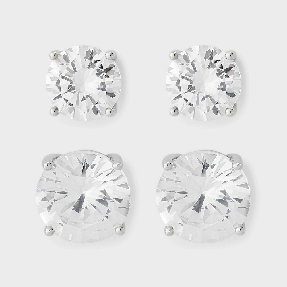 Silver Plated Cubic Zirconia Earring Set 2pc