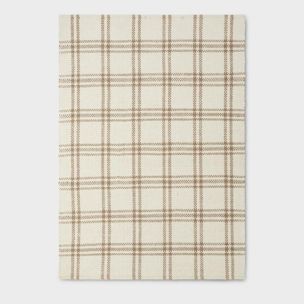 5'x7' Cottonwood Handwoven Plaid Wool/Cotton Area Rug Cream/Tan - Threshold