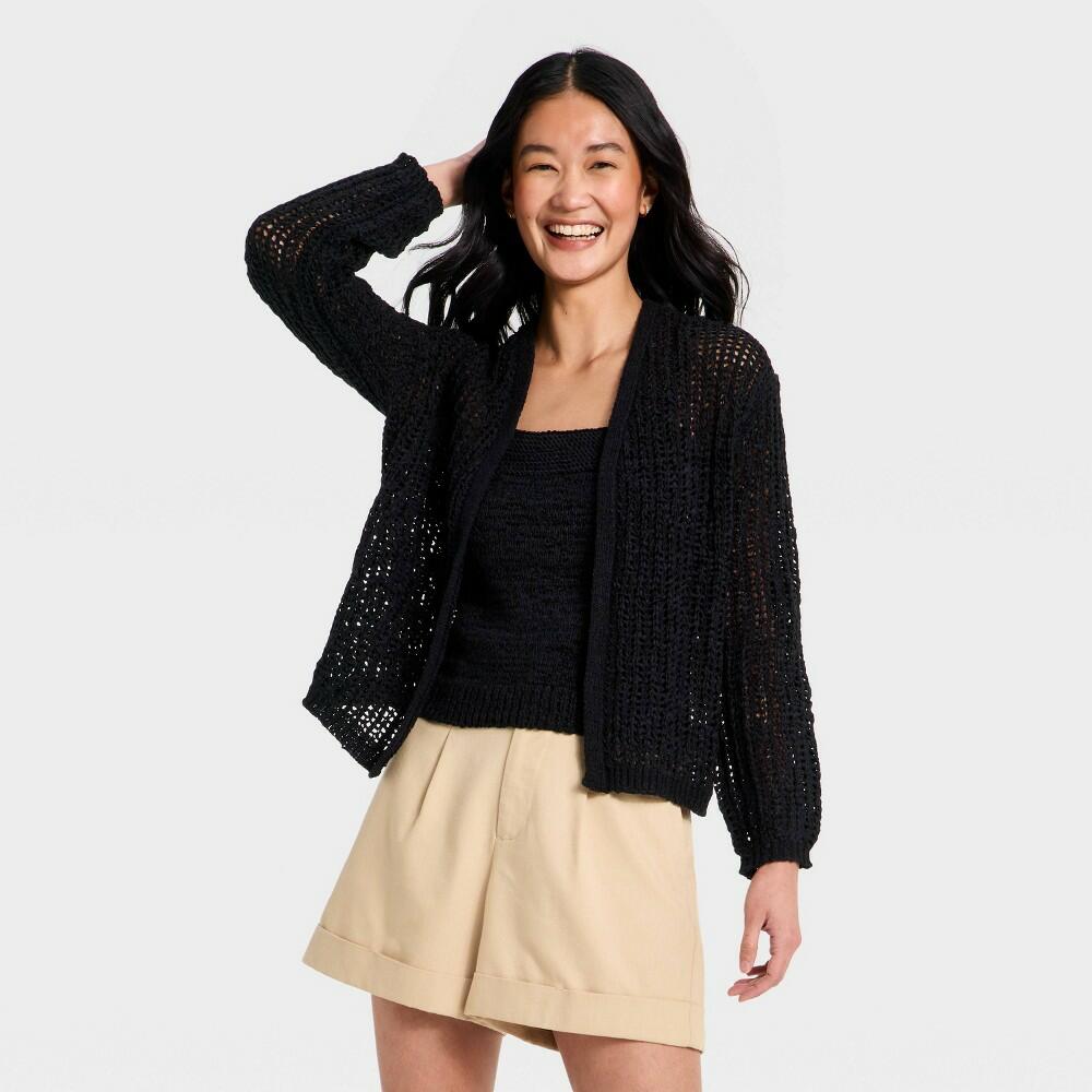 Size: L Women's Long Sleeve Tape Yarn Open Cardigan