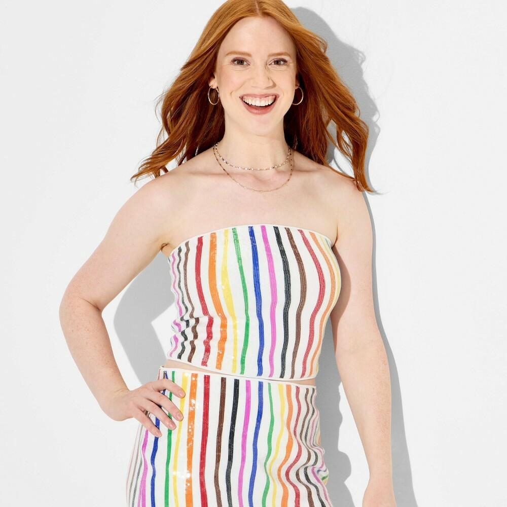 L Pride Women's Sequin Tube Top, White