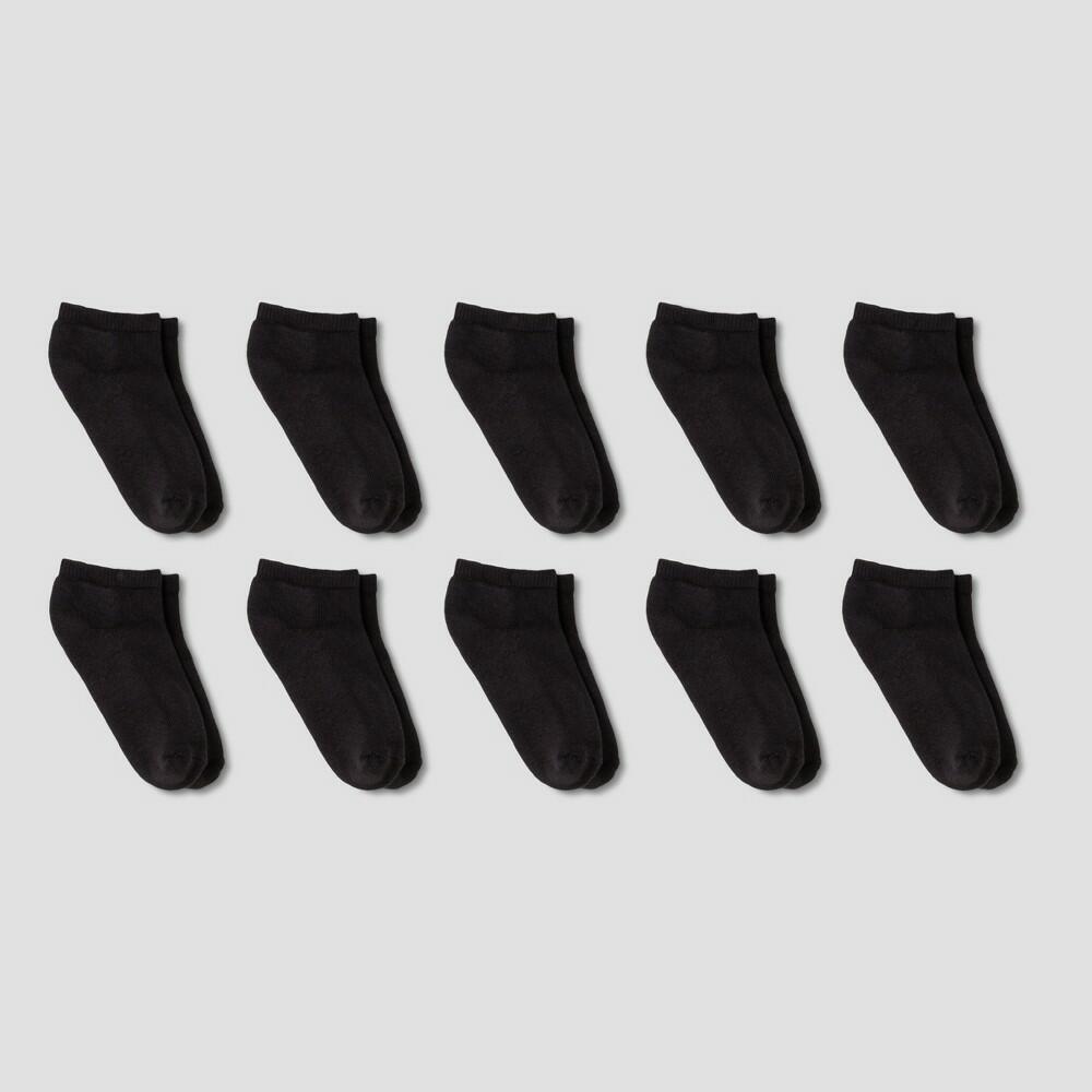Boys' 10pk Low Cut Athletic Socks - Cat & Jack™ Black L