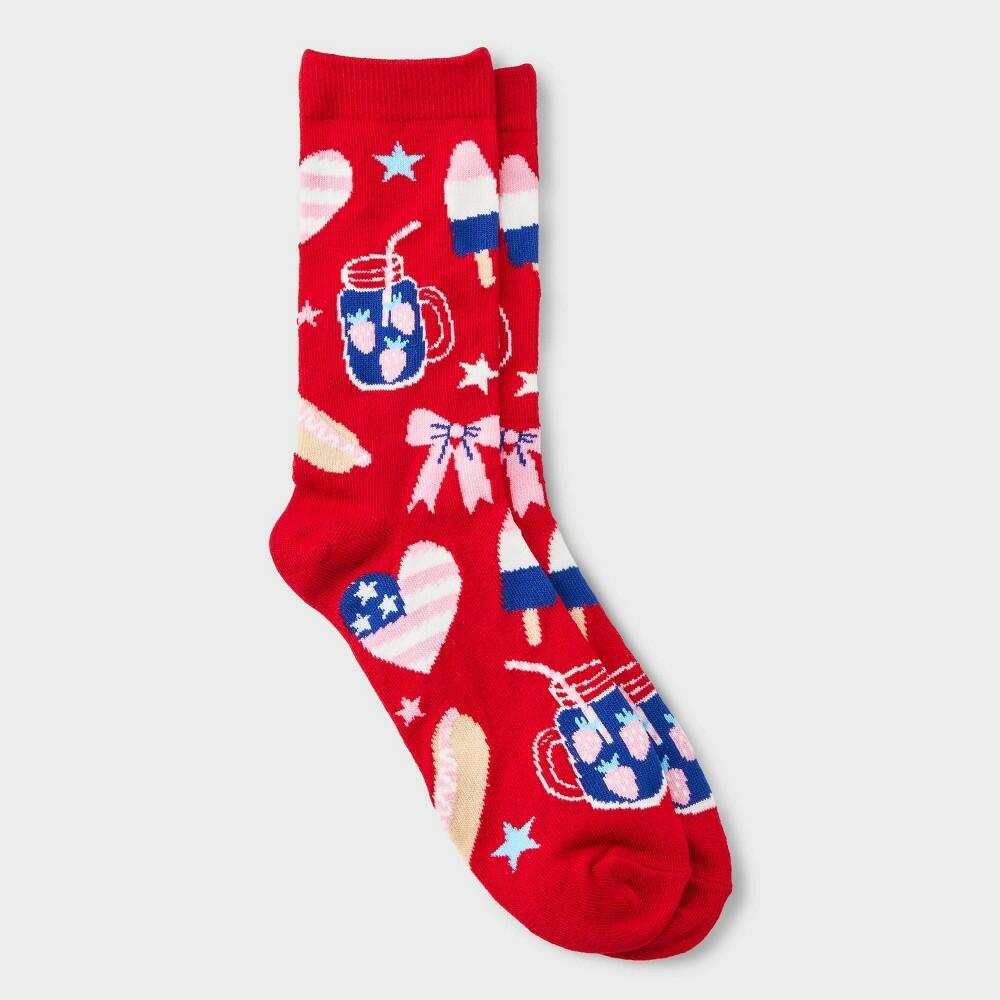 4-10 Women's Summer BBQ Crew Socks, Red