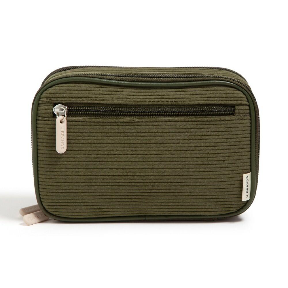 U Brands 8"x5.25" Dual Zip Corduroy Tech Organizer Olive
