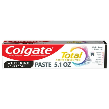 Colgate Total Active Prevention Whitening and Charcoal Toothpaste, Mint, 5.1 oz *Damaged Packaging*