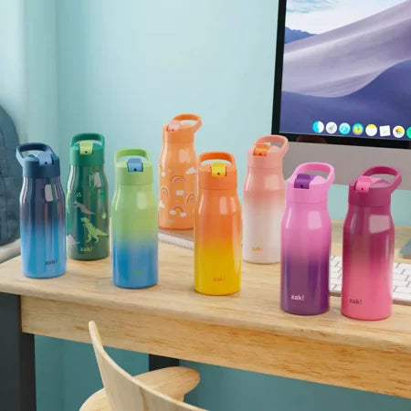 Zak Designs 14 fl oz Double Walled Stainless Steel Tranquility Insulated Straw Bottle - Blush Ombre