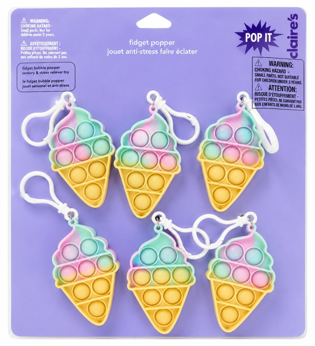 Claire's Fidget Popper | Ice Cream Keychains (6 pc)
