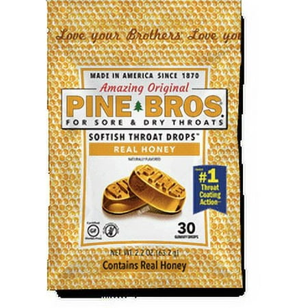 Pine Bros. Sore Throat Drops, Honey, Gummy, 30 Count *Best By 11/01/27*